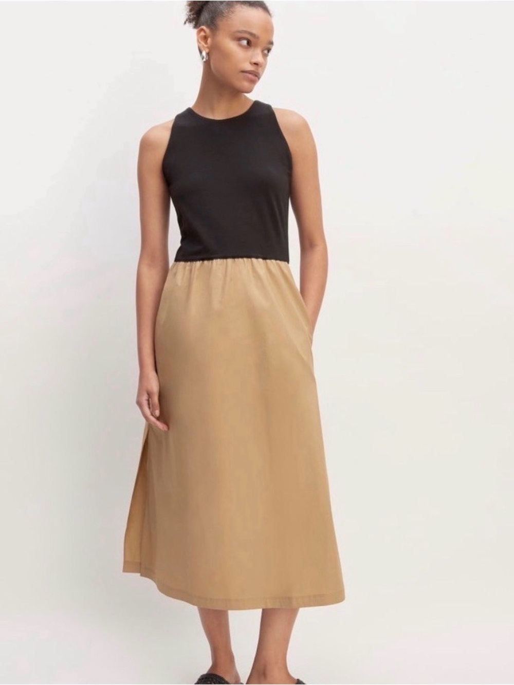 NWT Everlane The Supima® High-Neck Riviera Dress Brown Base